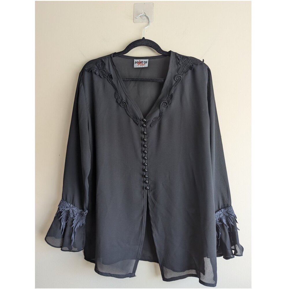 Vintage Black Blouse with Button Detail